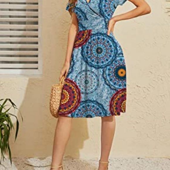 WEACZZY Women's Summer Short Sleeve Casual Dresses V-Neck Floral Party Dress - Picture 1 of 4